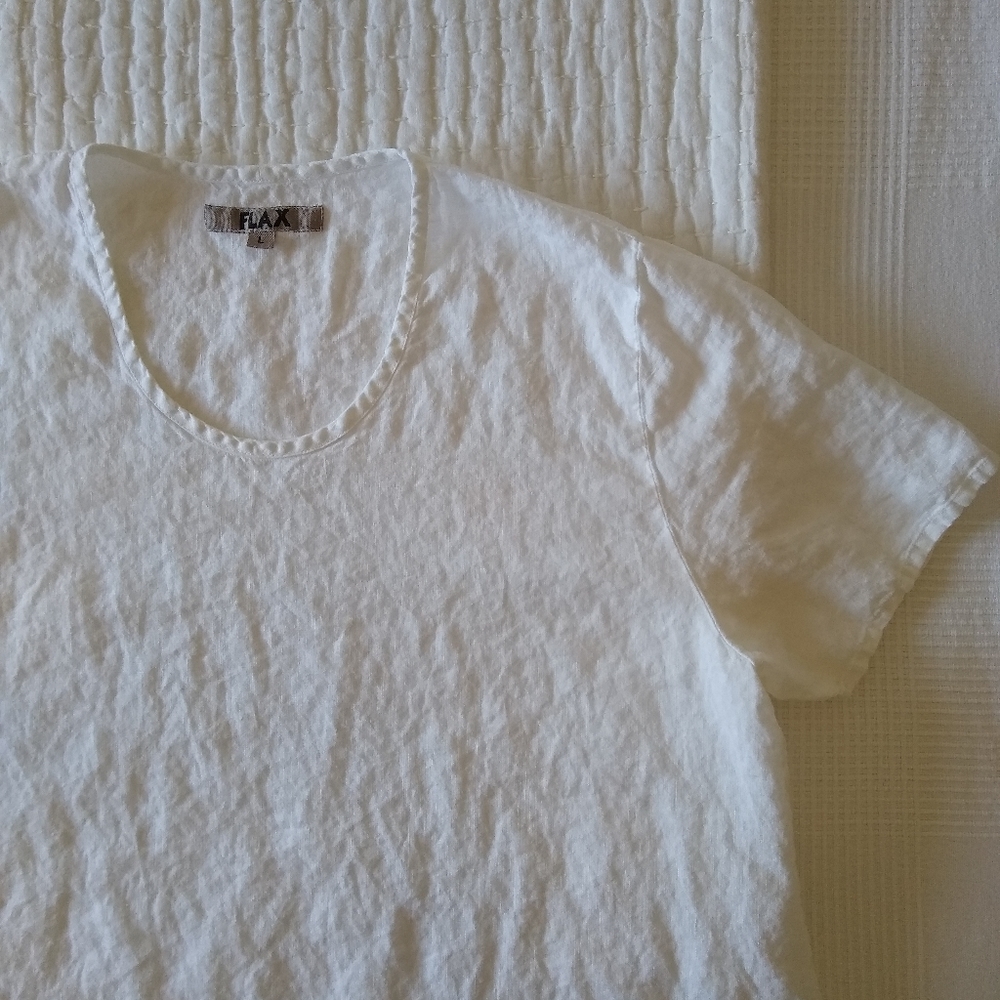 Flax A-line White Linen Tunic Top L